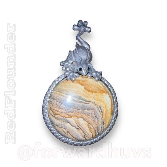 Silver Tone Frog Pendant with Large Picture Jasper Stone - Picture 4 of 8